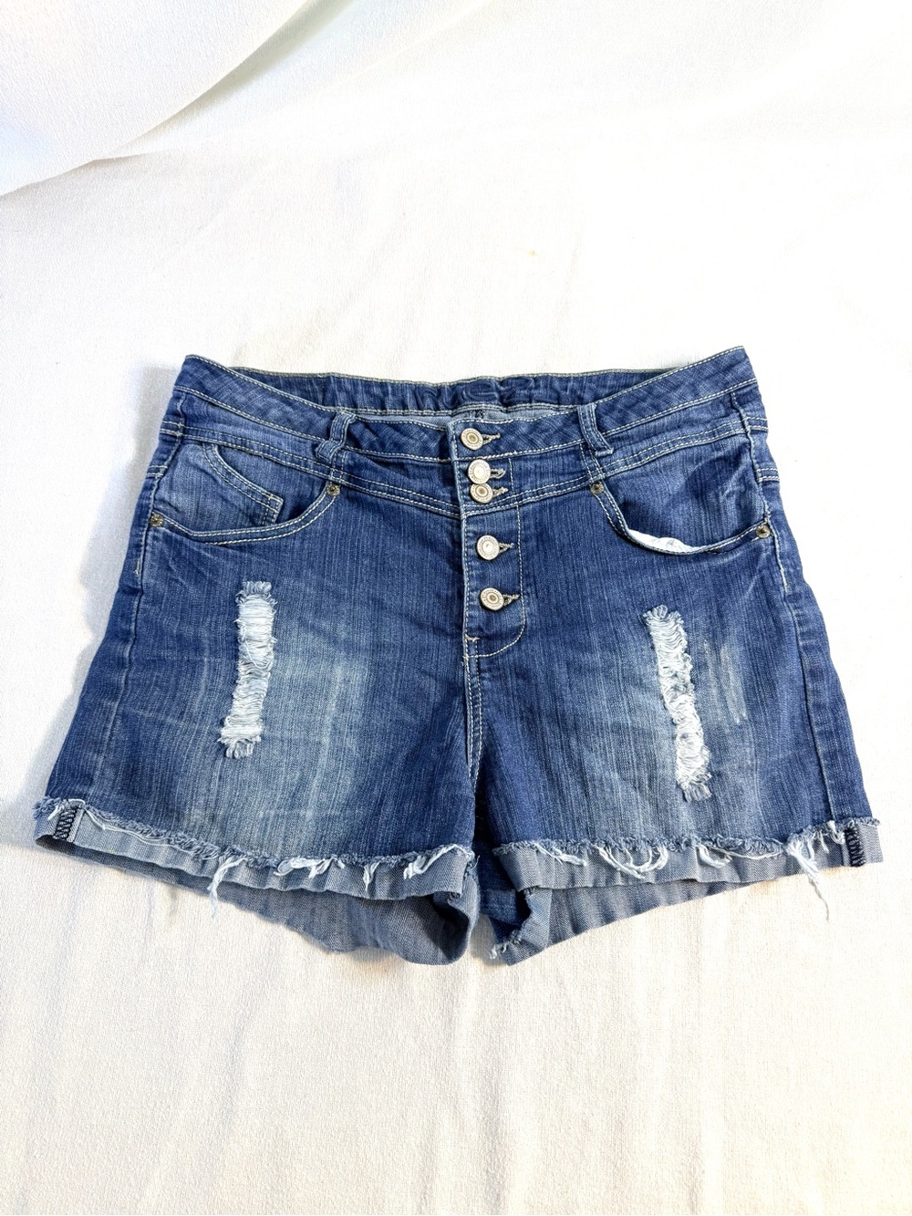 Rue21 Women's Blue Distressed Button-Fly Denim Shorts size 11/12
